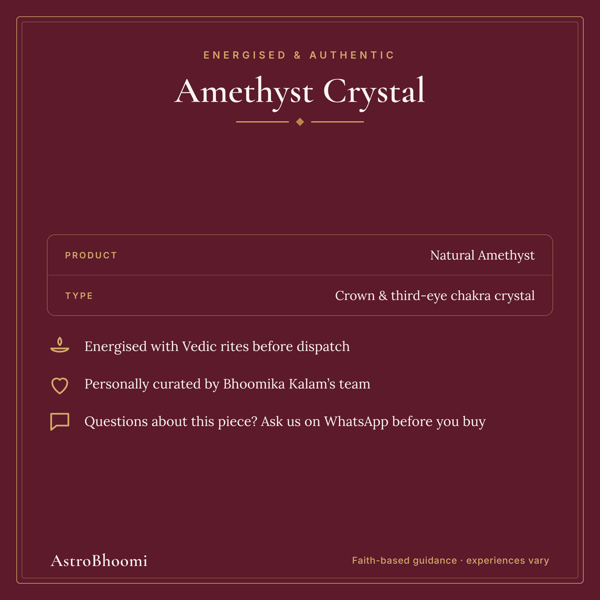 Amethyst Crystal: energised before dispatch and curated by AstroBhoomi