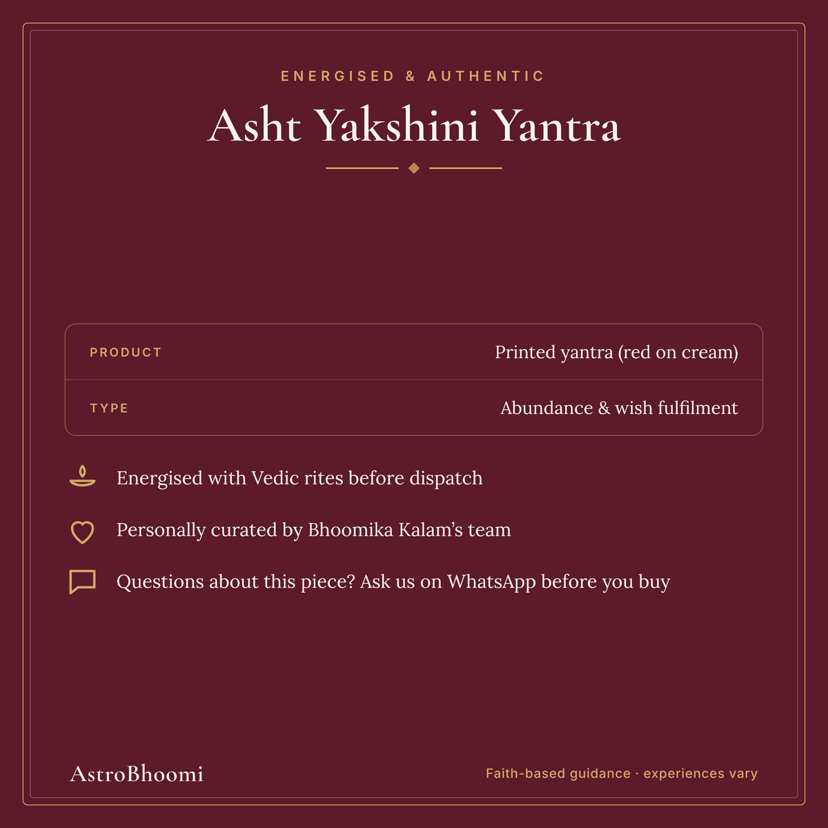 Asht Yakshini Yantra: energised and authentic, AstroBhoomi