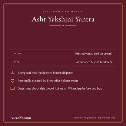 Asht Yakshini Yantra: energised and authentic, AstroBhoomi