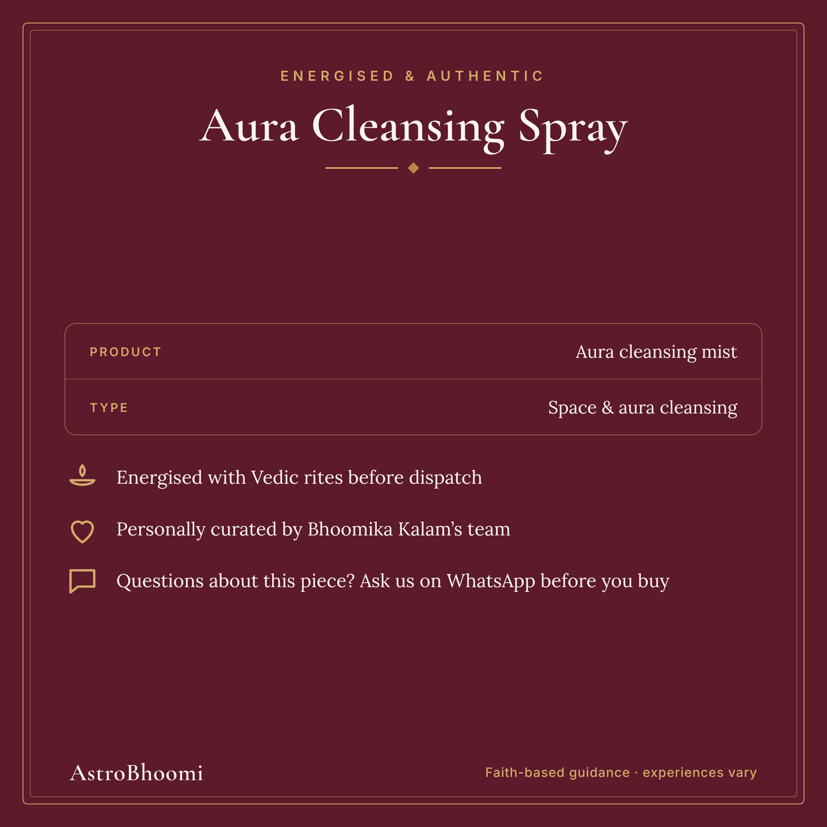 Aura Cleansing Spray: energised before dispatch and curated by AstroBhoomi