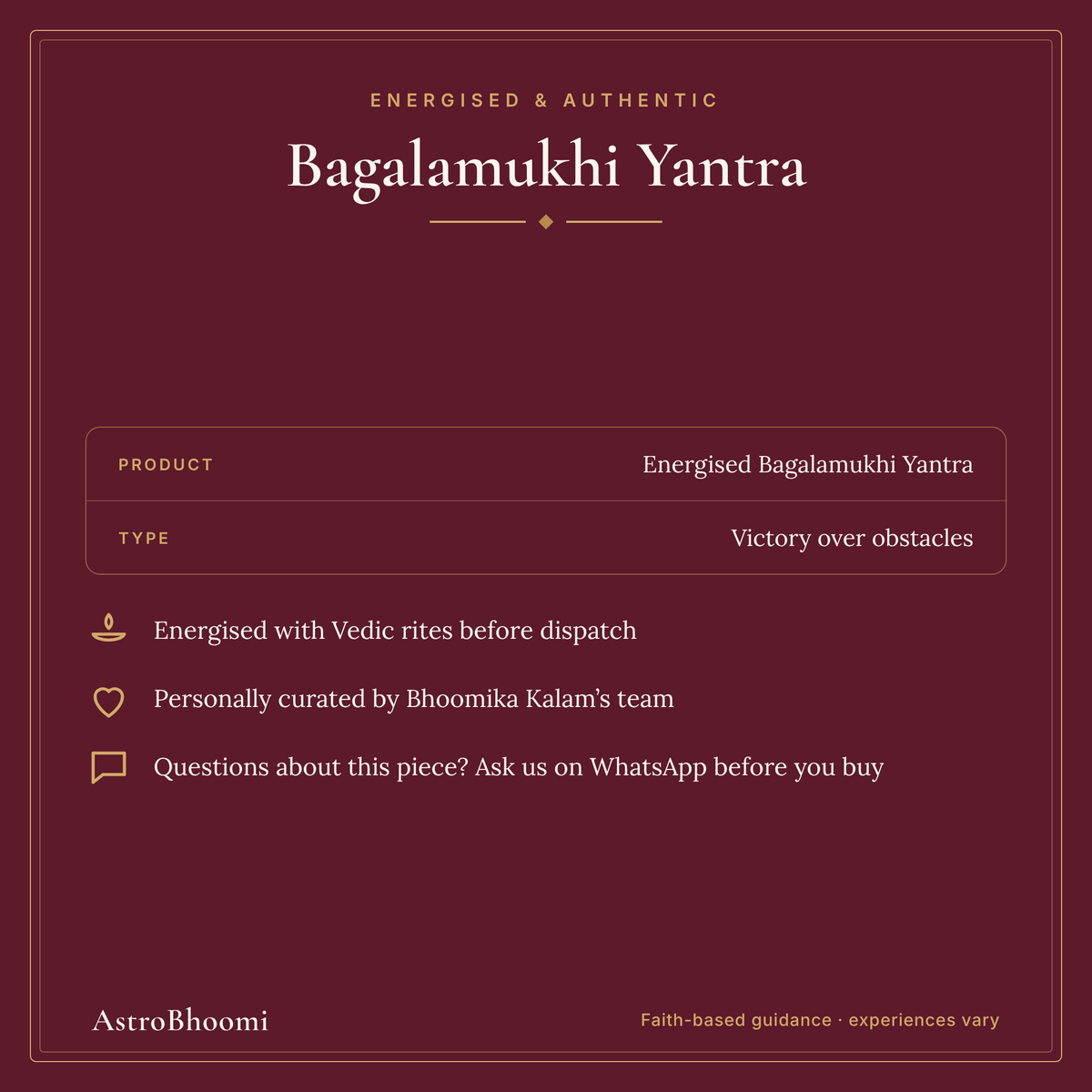 Bagalamukhi Yantra: energised before dispatch and curated by AstroBhoomi