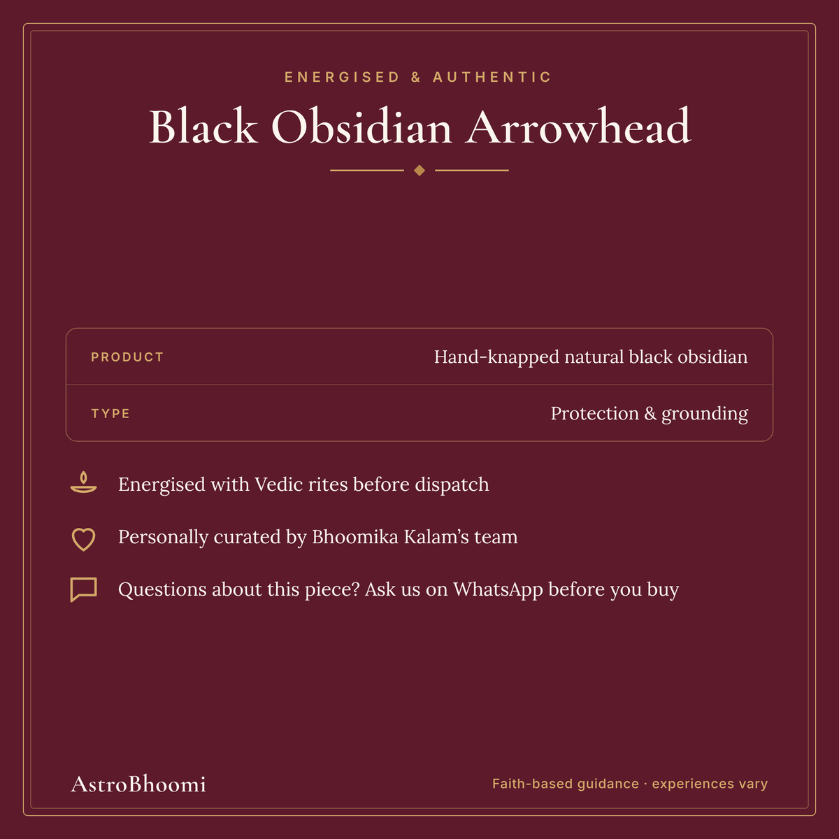 Black Obsidian Arrowhead: energised and authentic, AstroBhoomi