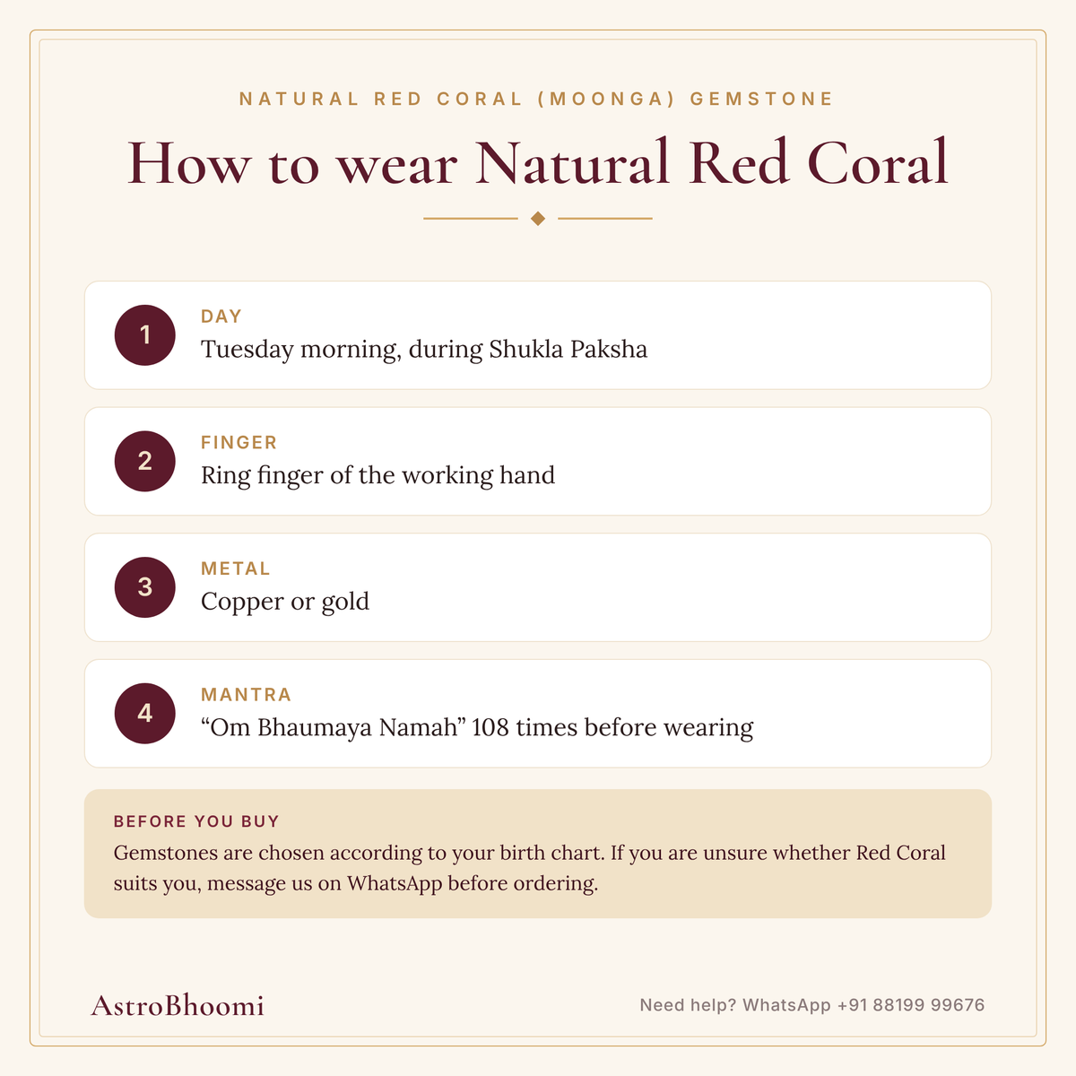 How to wear Natural Red Coral (Moonga) Gemstone: step-by-step guide