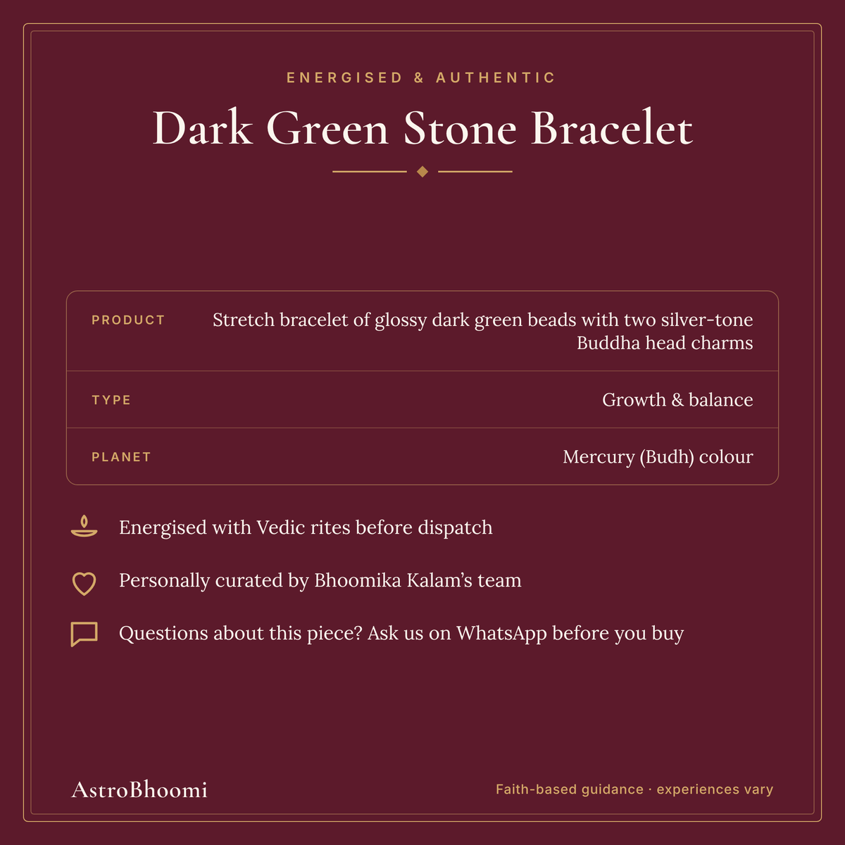 Dark Green Stone Bracelet: energised and authentic, AstroBhoomi