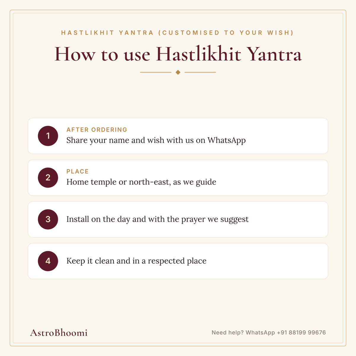 How to use Hastlikhit Yantra (Customised to Your Wish): step-by-step guide