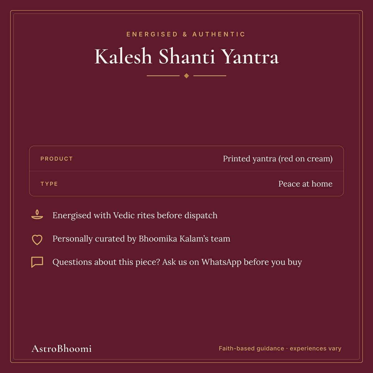 Kalesh Shanti Yantra: energised and authentic, AstroBhoomi