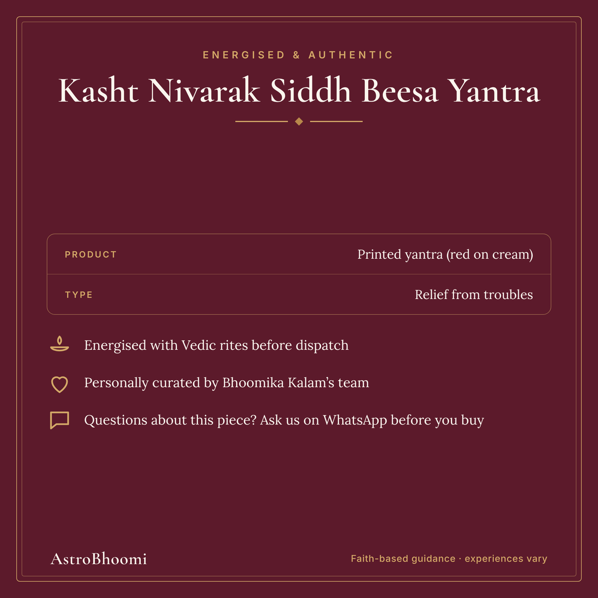 Kasht Nivarak Siddh Beesa Yantra: energised and authentic, AstroBhoomi