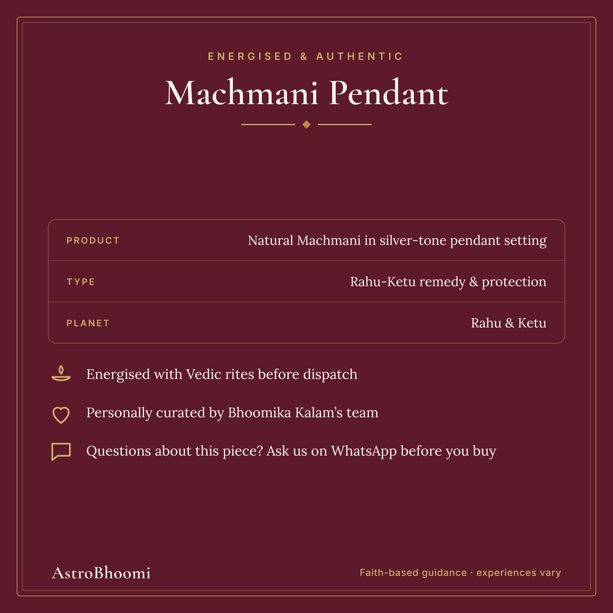 Machmani Pendant: energised and authentic, AstroBhoomi