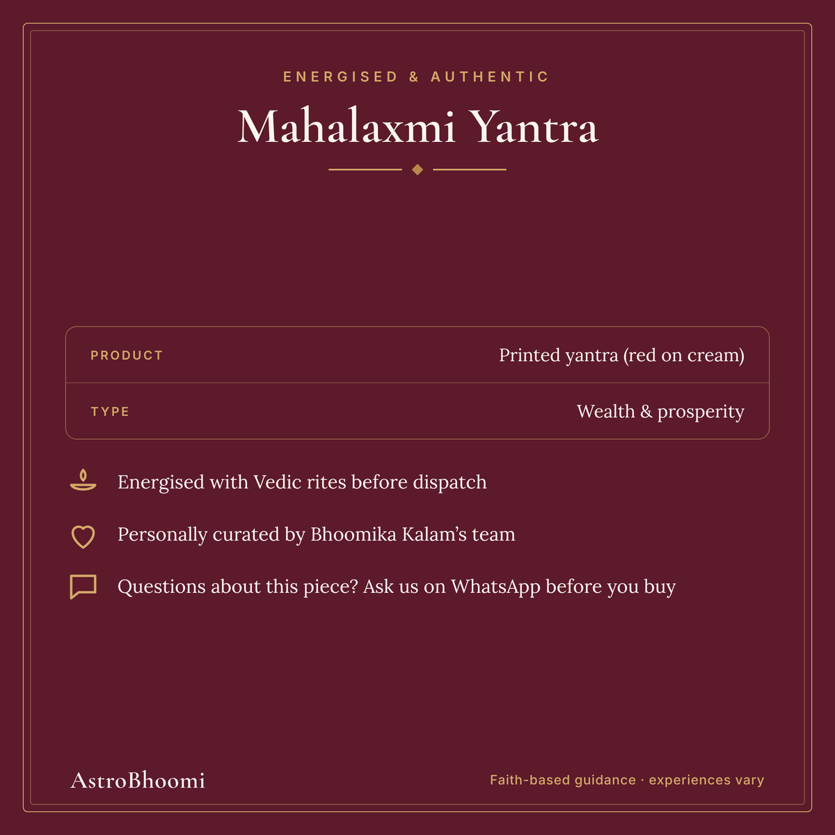 Mahalaxmi Yantra: energised and authentic, AstroBhoomi