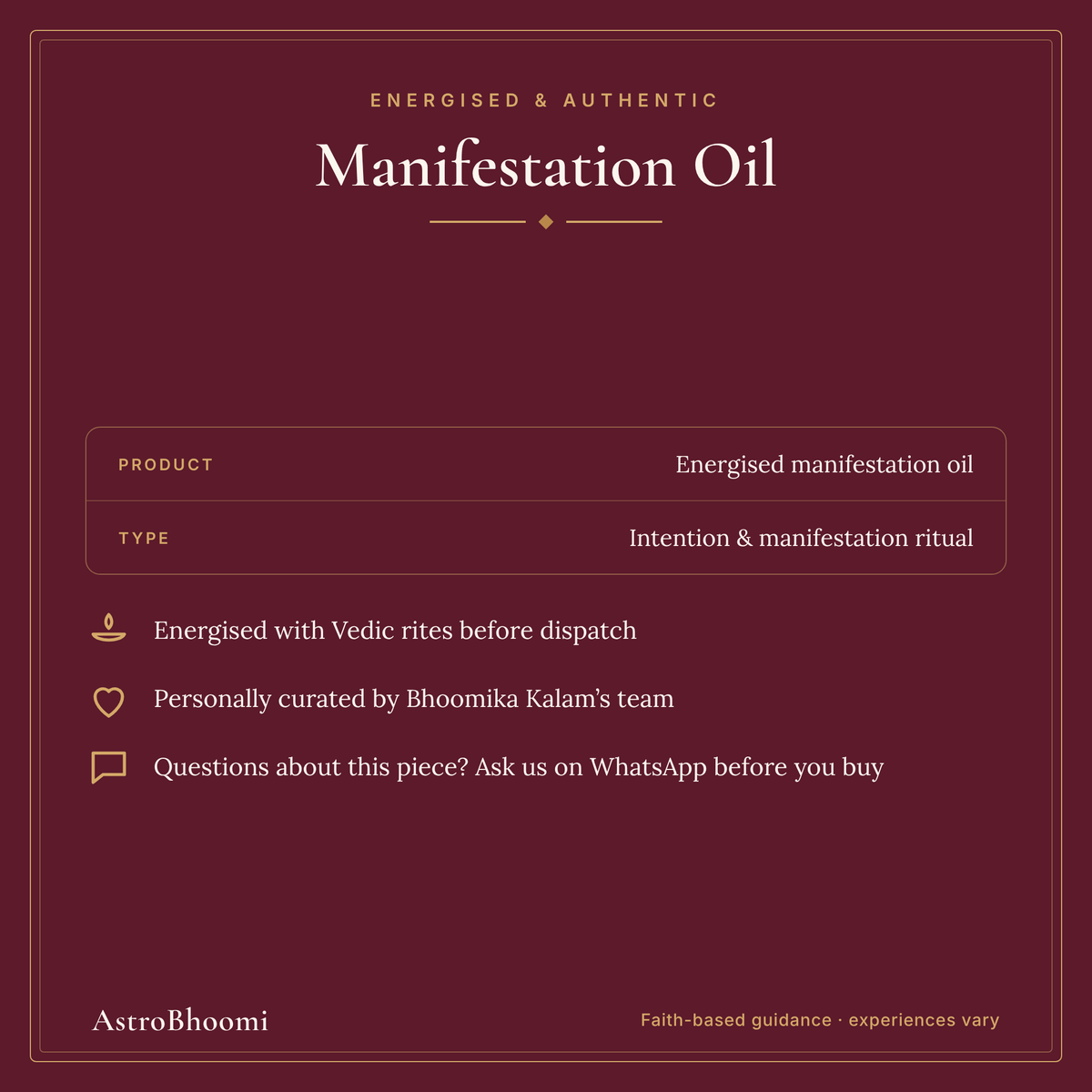 Manifestation Oil: energised before dispatch and curated by AstroBhoomi