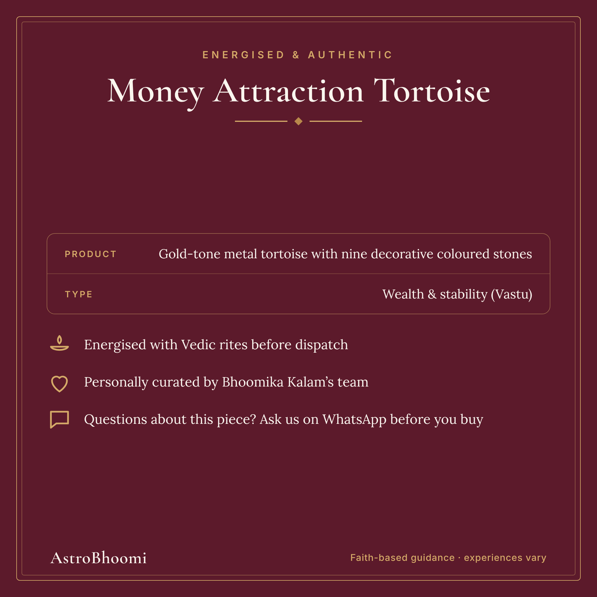 Money Attraction Tortoise: energised and authentic, AstroBhoomi
