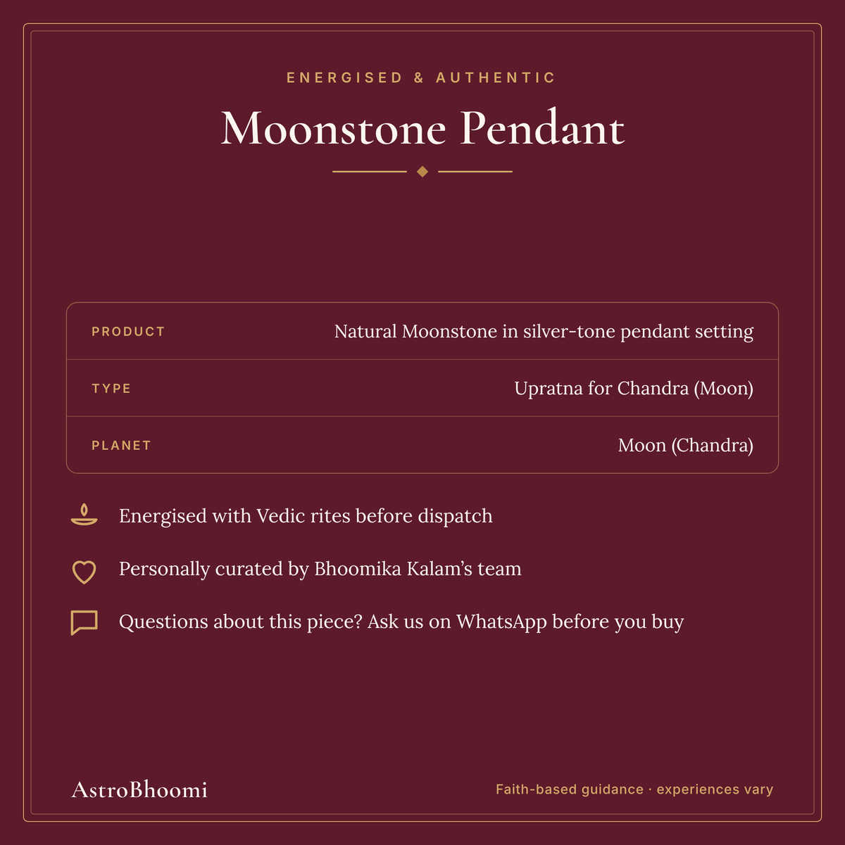 Moonstone Pendant: energised and authentic, AstroBhoomi