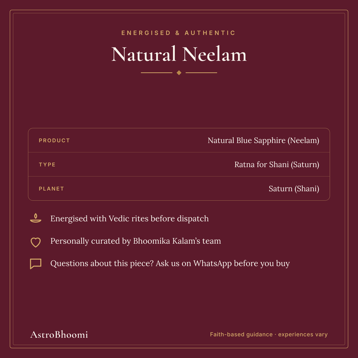 Natural Neelam (Blue Sapphire) Gemstone: energised before dispatch and curated by AstroBhoomi
