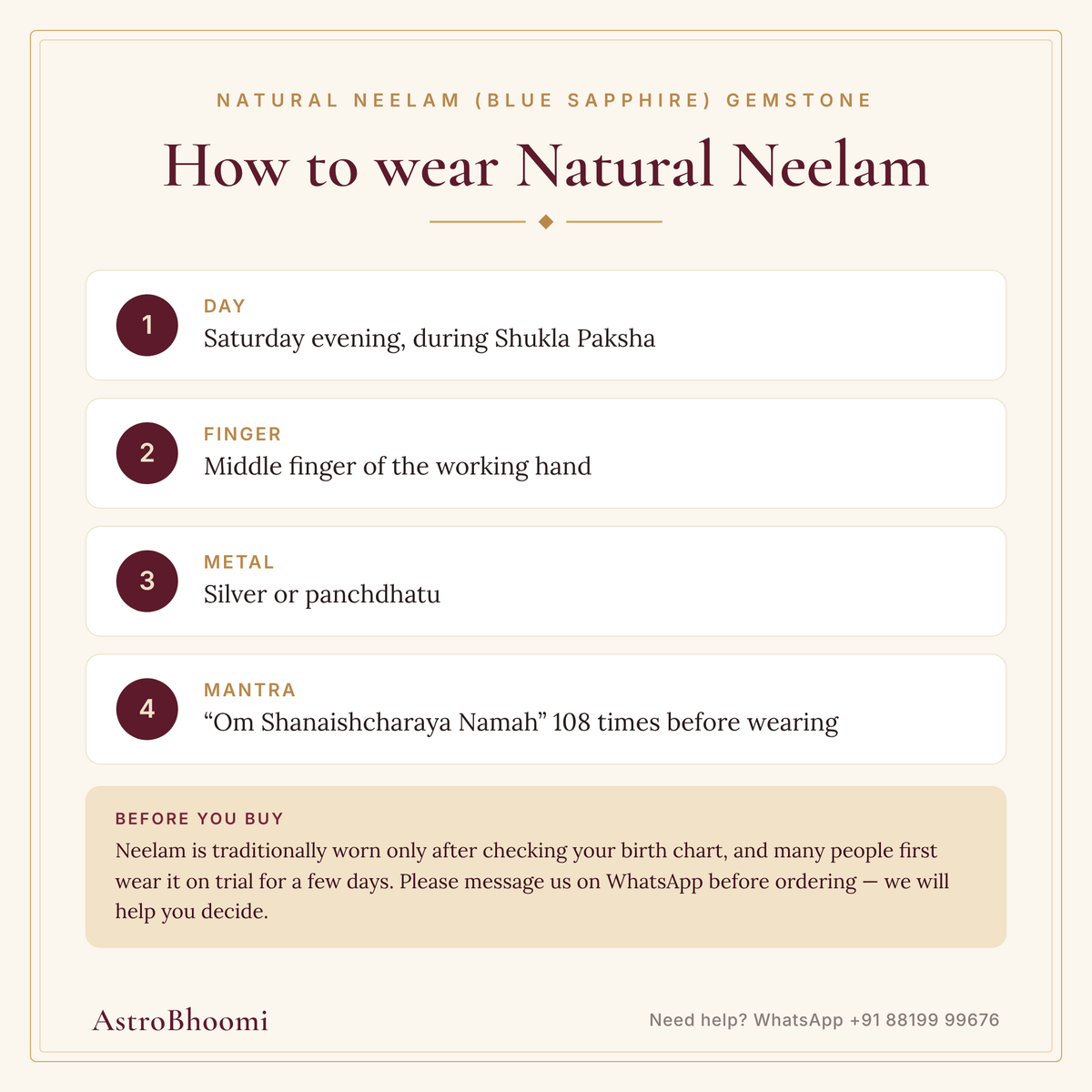 How to wear Natural Neelam (Blue Sapphire) Gemstone: step-by-step guide