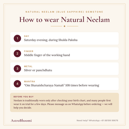 How to wear Natural Neelam (Blue Sapphire) Gemstone: step-by-step guide
