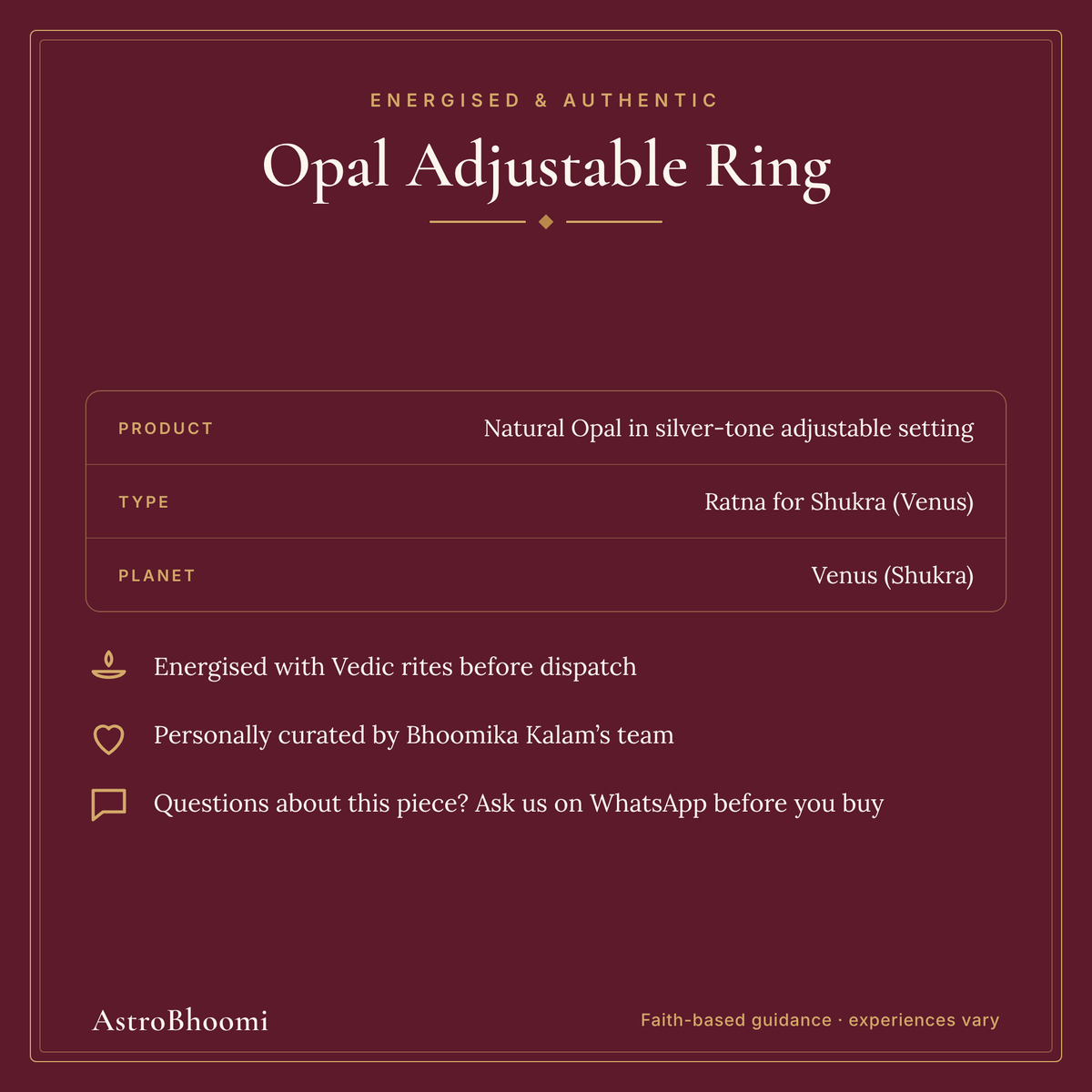 Opal Adjustable Ring: energised and authentic, AstroBhoomi