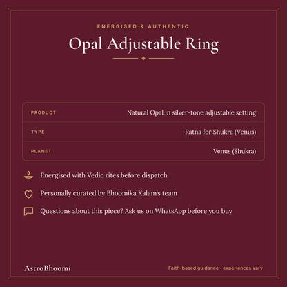 Opal Adjustable Ring: energised and authentic, AstroBhoomi