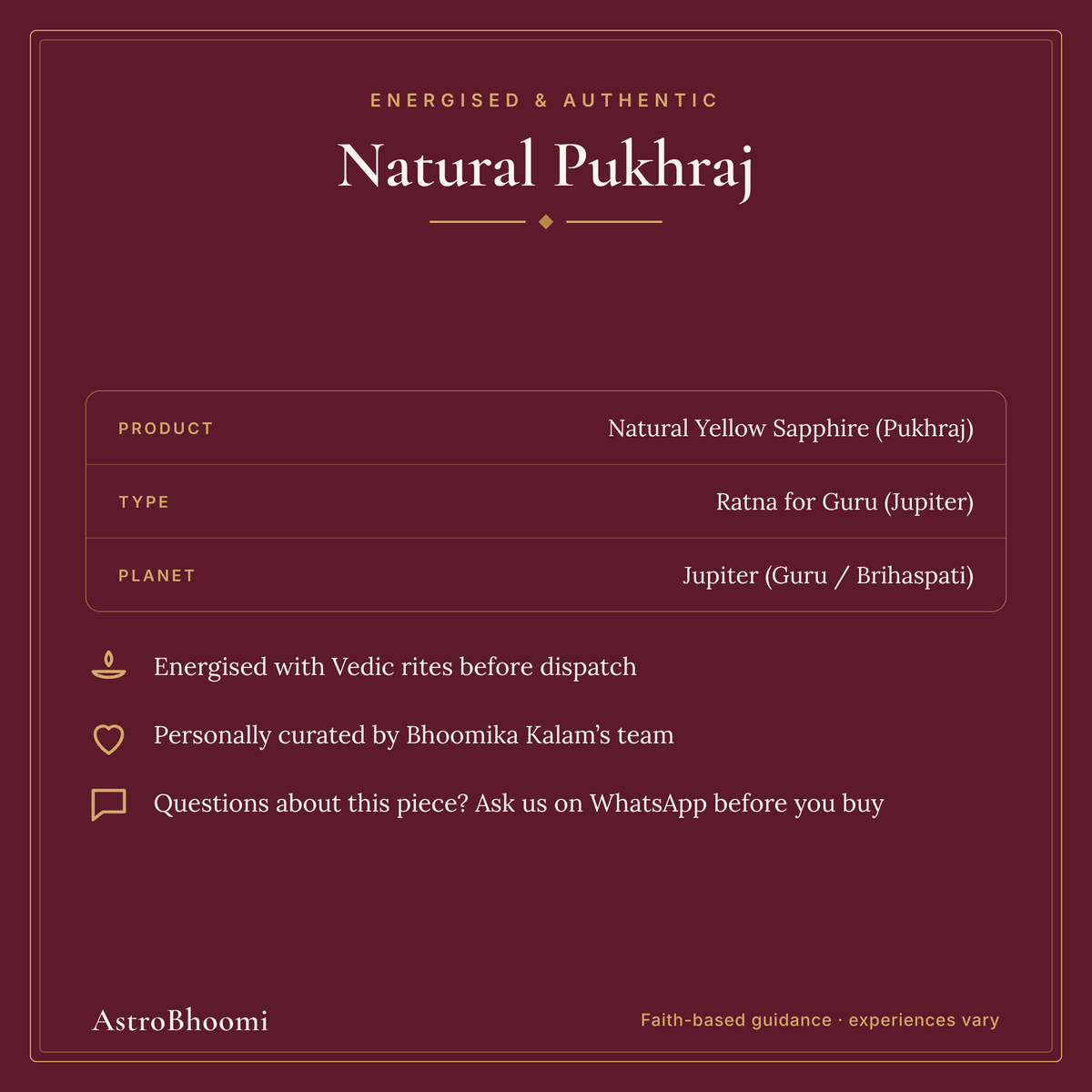 Natural Pukhraj (Yellow Sapphire) Gemstone: energised before dispatch and curated by AstroBhoomi