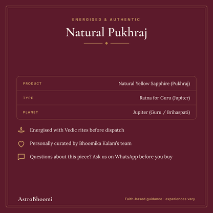 Natural Pukhraj (Yellow Sapphire) Gemstone: energised before dispatch and curated by AstroBhoomi