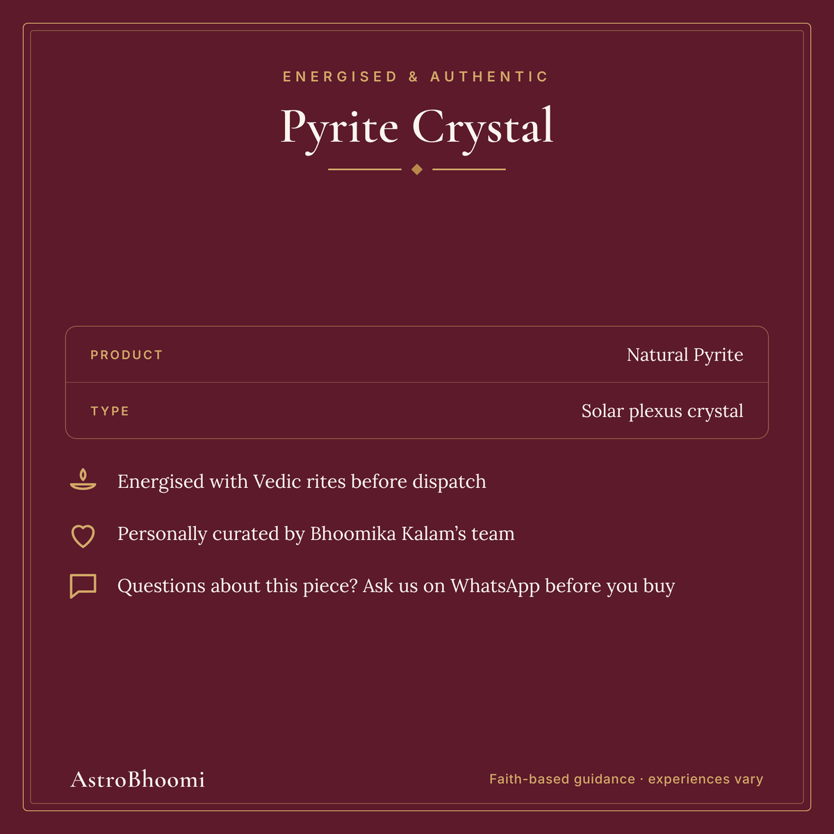 Pyrite Crystal: energised before dispatch and curated by AstroBhoomi