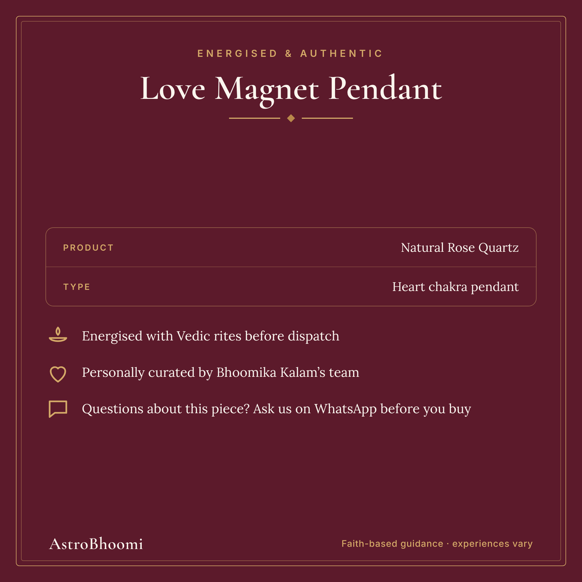 Love Magnet Pendant (Rose Quartz): energised before dispatch and curated by AstroBhoomi