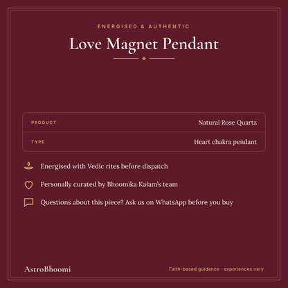 Love Magnet Pendant (Rose Quartz): energised before dispatch and curated by AstroBhoomi