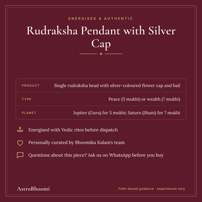Rudraksha Pendant with Silver Cap: energised and authentic, AstroBhoomi