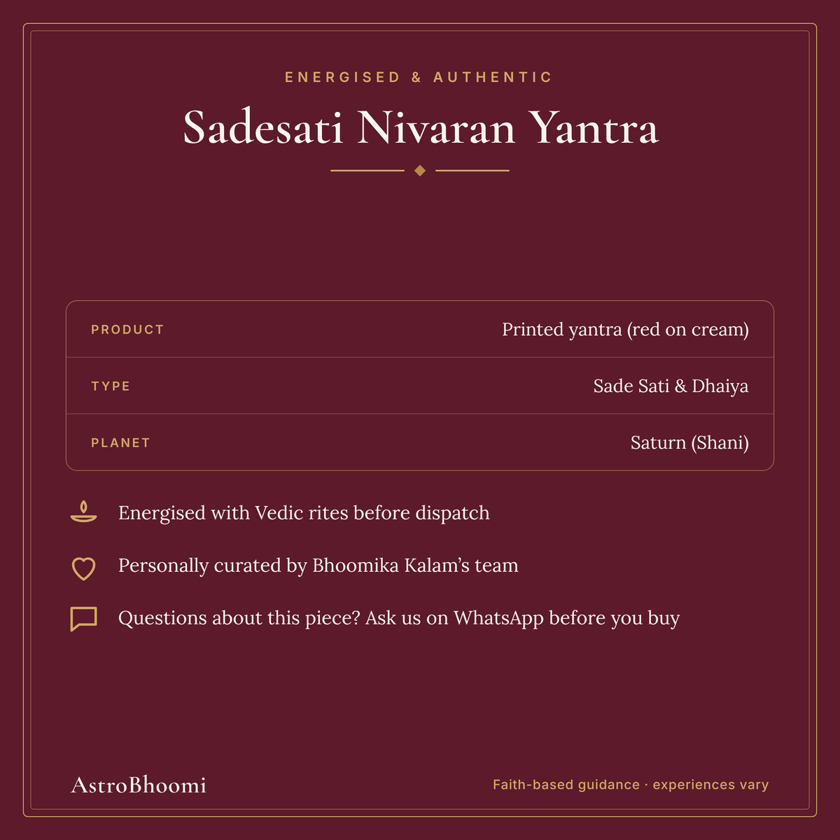 Sadesati Nivaran Yantra: energised and authentic, AstroBhoomi