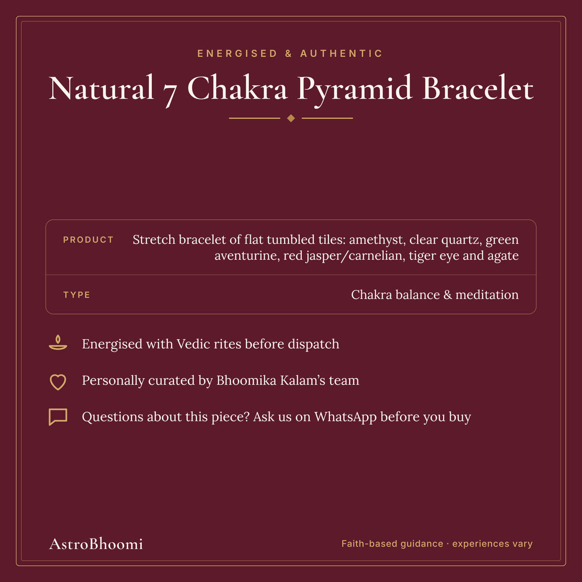 Natural 7 Chakra Pyramid Bracelet: energised and authentic, AstroBhoomi