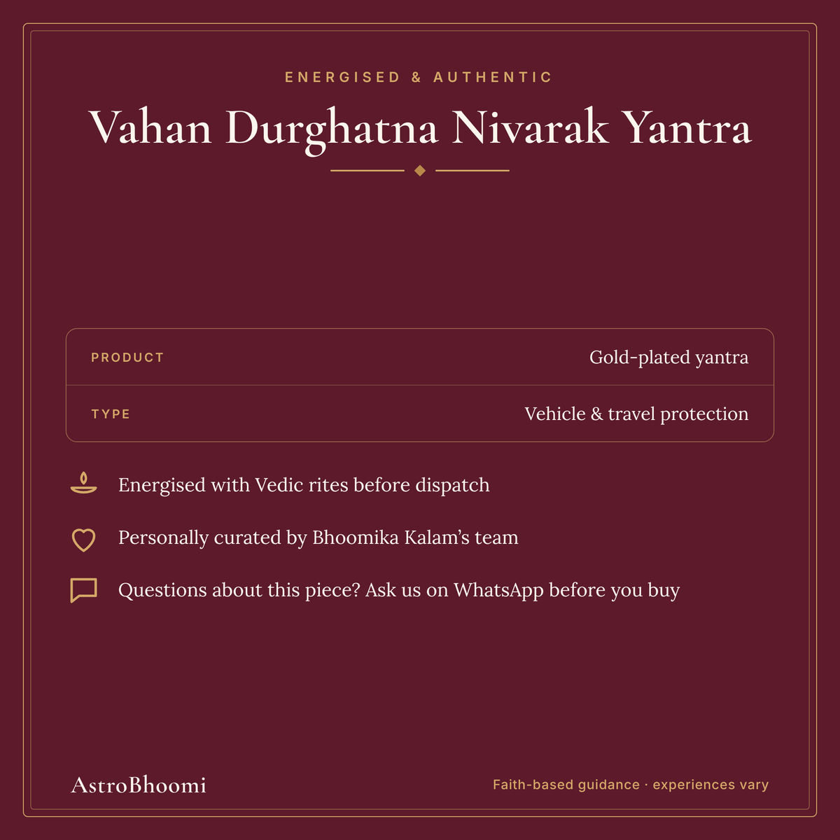 Vahan Durghatna Nivarak Yantra: energised and authentic, AstroBhoomi