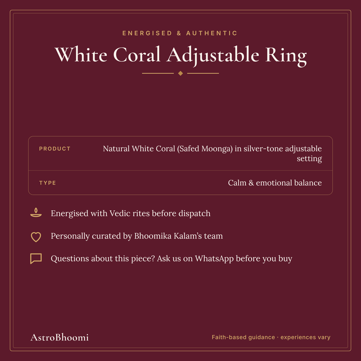White Coral: energised and authentic, AstroBhoomi