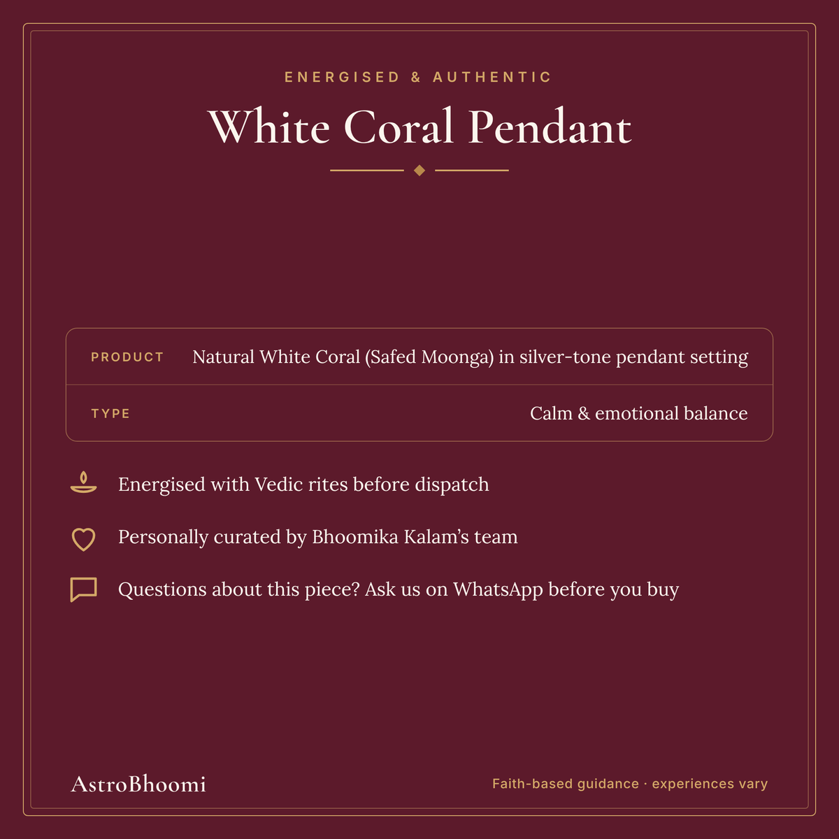 White Coral: energised and authentic, AstroBhoomi