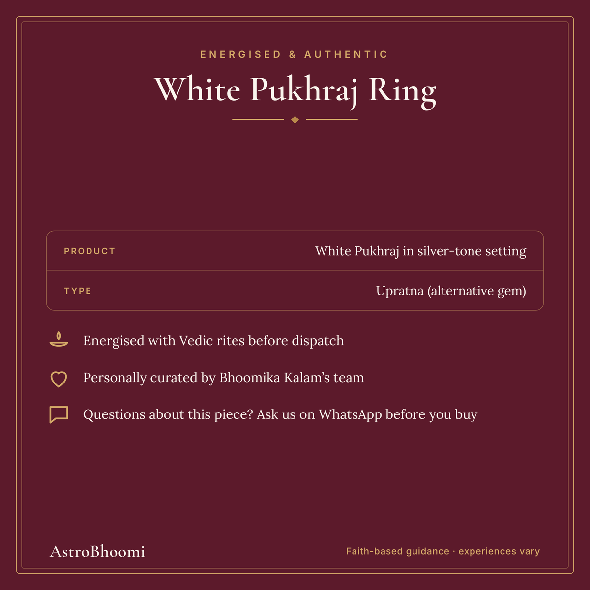 White Pukhraj Ring: energised and authentic, AstroBhoomi